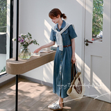 复古蕾丝披肩牛仔连衣裙女2025年夏季新款韩系气质减龄百搭a字裙，女装连衣裙，浙宝131