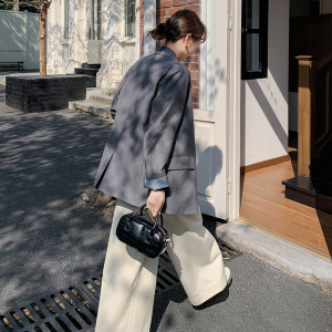 灰色正肩西装外套女2025春秋新款韩系高级感气质一粒扣休闲小西服图片
