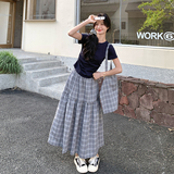 盐甜系减龄套装裙女2025夏季新款韩系学院风T恤格子半身裙两件套，女装套装/套裙，象礼