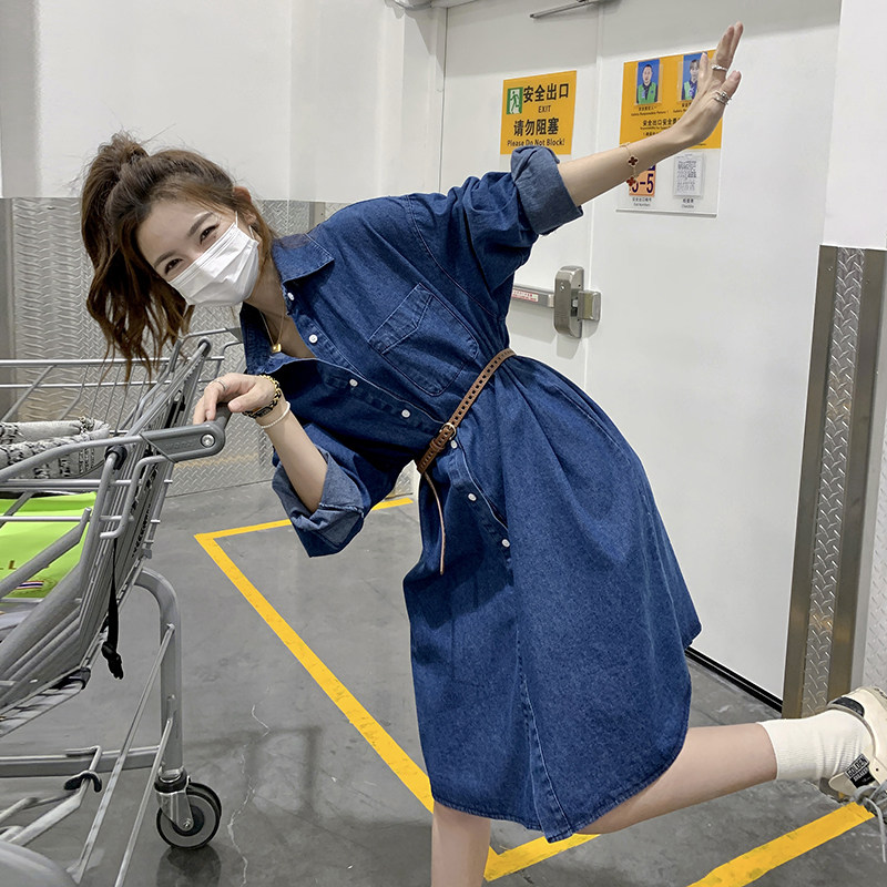 高级感复古港风牛仔长袖连衣裙女小个子2025春秋新款显瘦衬衫裙子,女装连衣裙,浙宝131
