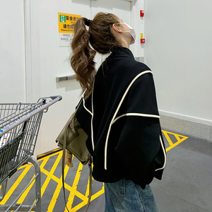 黑色休闲棒球服外套女2025年秋季新款韩版学院风宽松百搭夹克上衣图片
