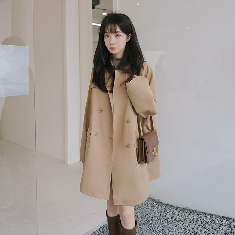 今年流行法式中长款风衣女小个子2025春秋新款高级感气质垂感外套,女装短外套,浙宝131