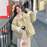 出货中数据好！冬新品PU羊羔毛拼接90羽绒服外套131-7111P275K398，女装羽绒服，象礼