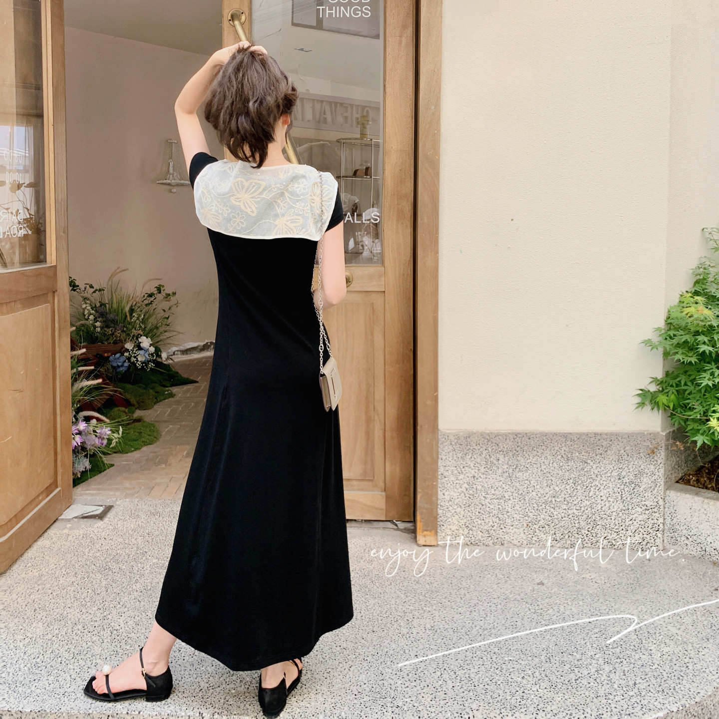 时尚气质连衣裙女2025夏季新款简约黑色圆领高腰显瘦长裙A字裙,女装连衣裙,浙宝131