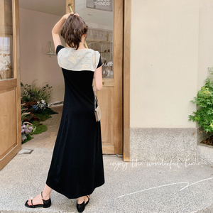 时尚气质连衣裙女2025夏季新款简约黑色圆领高腰显瘦长裙A字裙图片