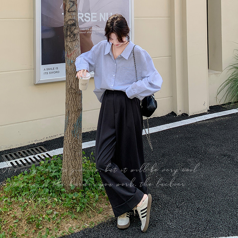 超火气质通勤穿搭衬衫女春秋2025新款韩系松弛感阔腿裤,女装套装/套裙,浙宝131