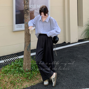 超火气质通勤穿搭衬衫女春秋2025新款韩系松弛感阔腿裤图片