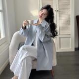 蓝色PU皮衣外套女2025春季新款韩系高级感小个子宽松百搭翻领夹克，女装短外套，象礼