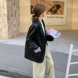 高级感黑色皮衣西装外套女春季2025新款韩版酷飒风炸街气质小西服图片