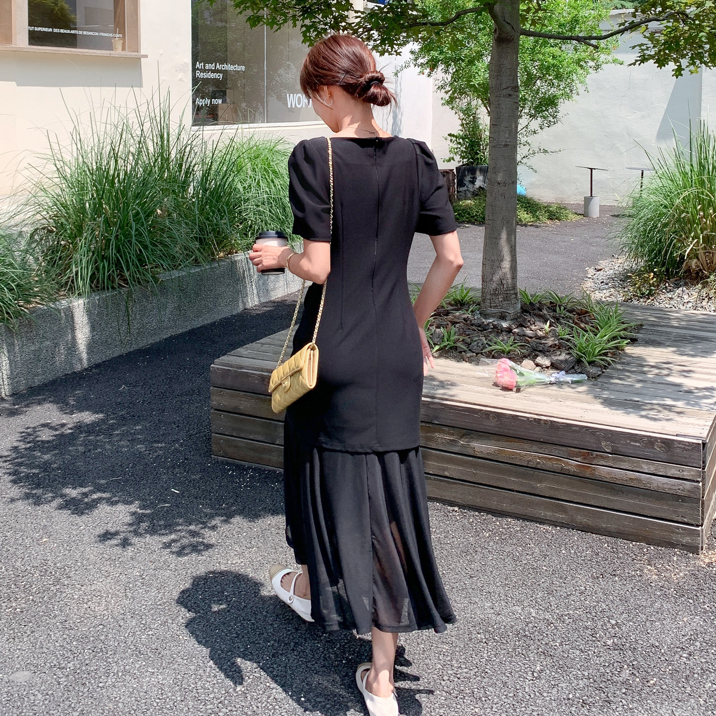 黑色御姐风气质显瘦连衣裙女2025夏季新款高级感拼接泡泡袖鱼尾裙,女装连衣裙,浙宝131