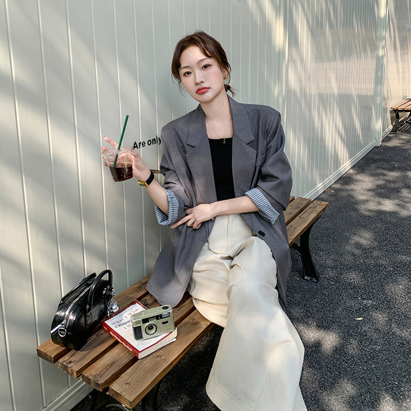 灰色正肩西装外套女2025春秋新款韩系高级感气质一粒扣休闲小西服,女装西装,浙宝131