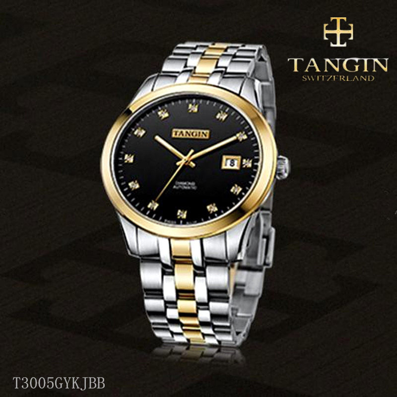 瑞士tangin天珺正品男表18K金全自动机械手表T3005GTKJBB日历3005