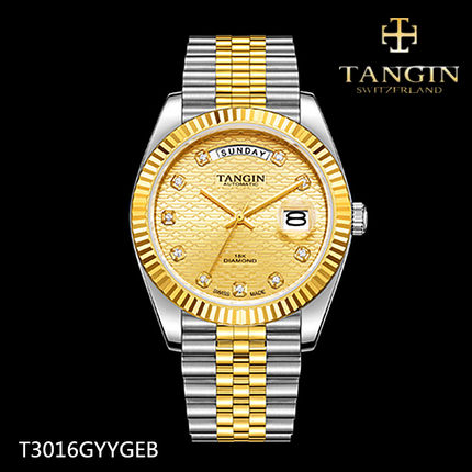 瑞士tangin天珺手表18K金机械男表全自动T3016GYYGEB情侣腕表3016