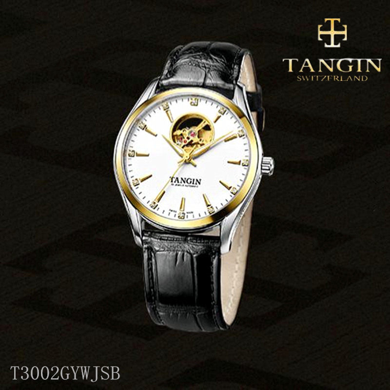 瑞士TANGIN天珺手表正品18K金全自动机械男表T3002GYWJSB皮带3002