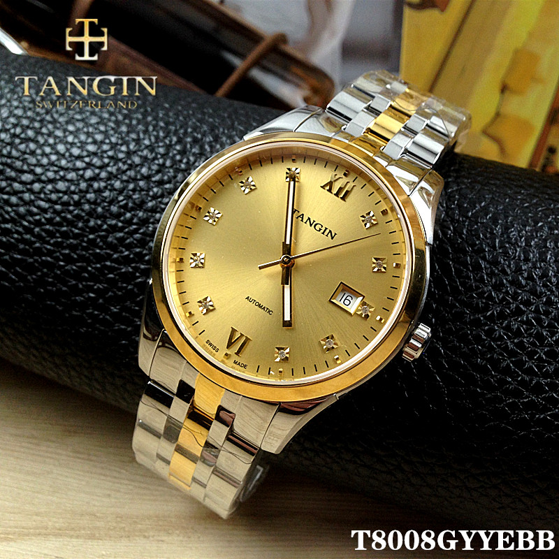 tangin瑞士全自动金色日历手表