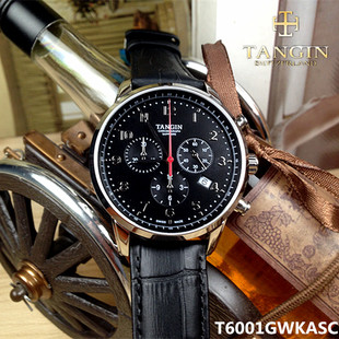 瑞士正品tangin天珺男表 石英表 手表多功能T6001GWKASC皮带6001