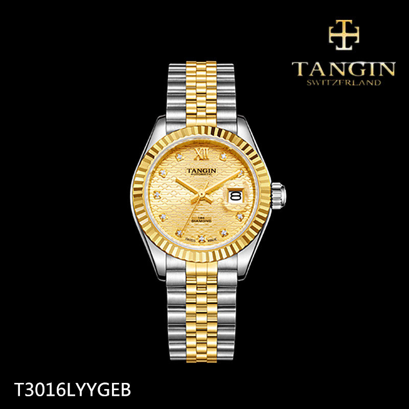 瑞士tangin天珺手表女士全自动18K金机械女表T3016LYYGEB情侣3016