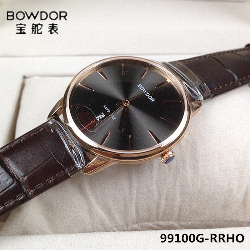 bowdor/宝舵手表 石英男表真皮带日历99100g-rrho防水蓝宝石99100