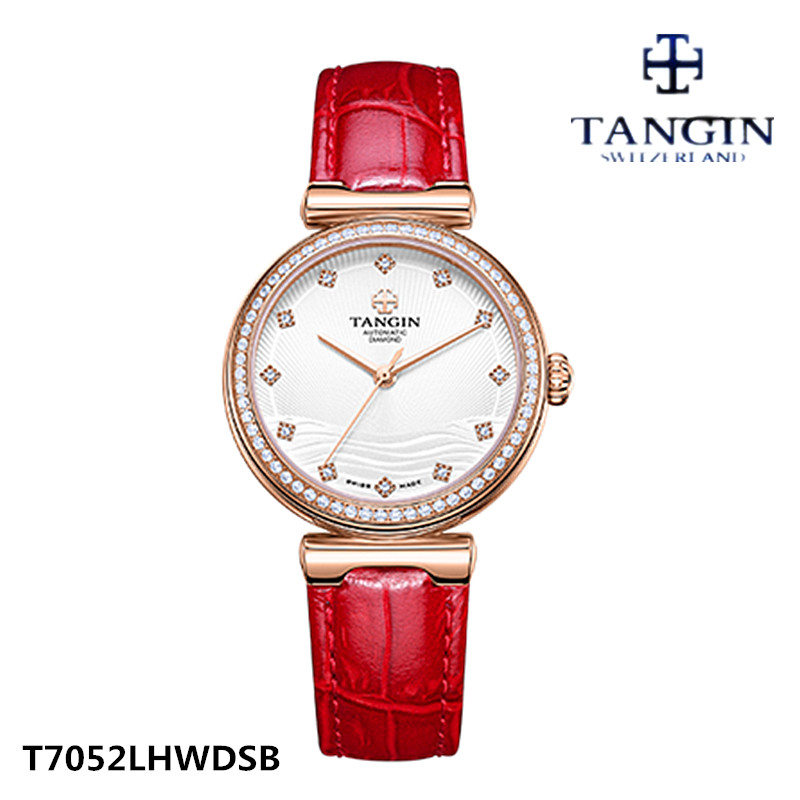 专柜正品tangin天珺手表机械女表全自动日出印象休闲真皮女士7052