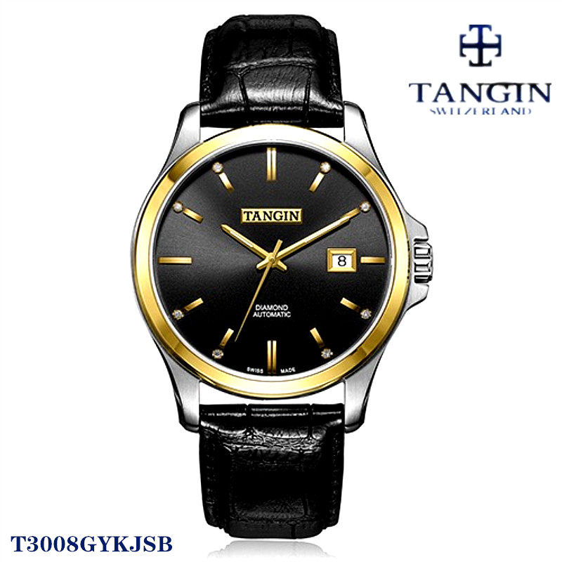正品tangin天珺手表18K金全自动机械男表皮带T3008GYKJSB日历3008
