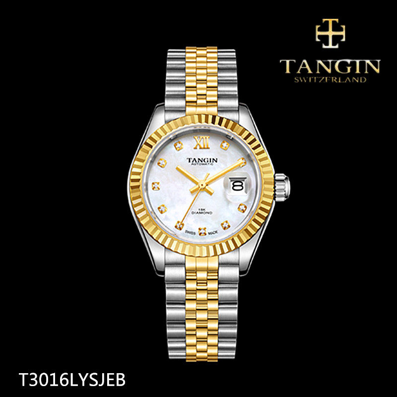 正品tangin天珺手表18K金机械女表全自动T3016LYSJEB日历防水3016