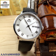 正品Orient/东方双狮表 机械男表全自动复古双日历皮带AAOA06S0BD
