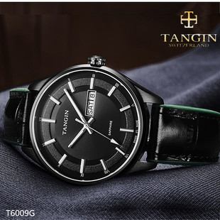 6009 男表石英表真皮表带双日历腕表男士 商场同款 tangin天珺手表