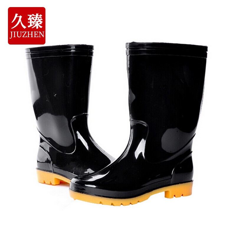 久臻8423雨靴雨鞋牛津鞋底橡胶鞋防水防滑黑色黑色中筒靴41码