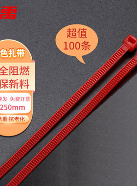 冰禹彩色扎带自锁式尼龙扎带束线捆扎绑带4*250mm(100条)红色BYK-