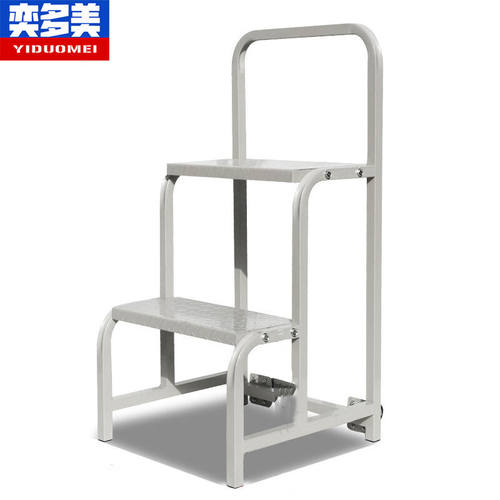 奕多美仓库登高梯白色平台0.6米（两步梯）超市库房理货取货带轮