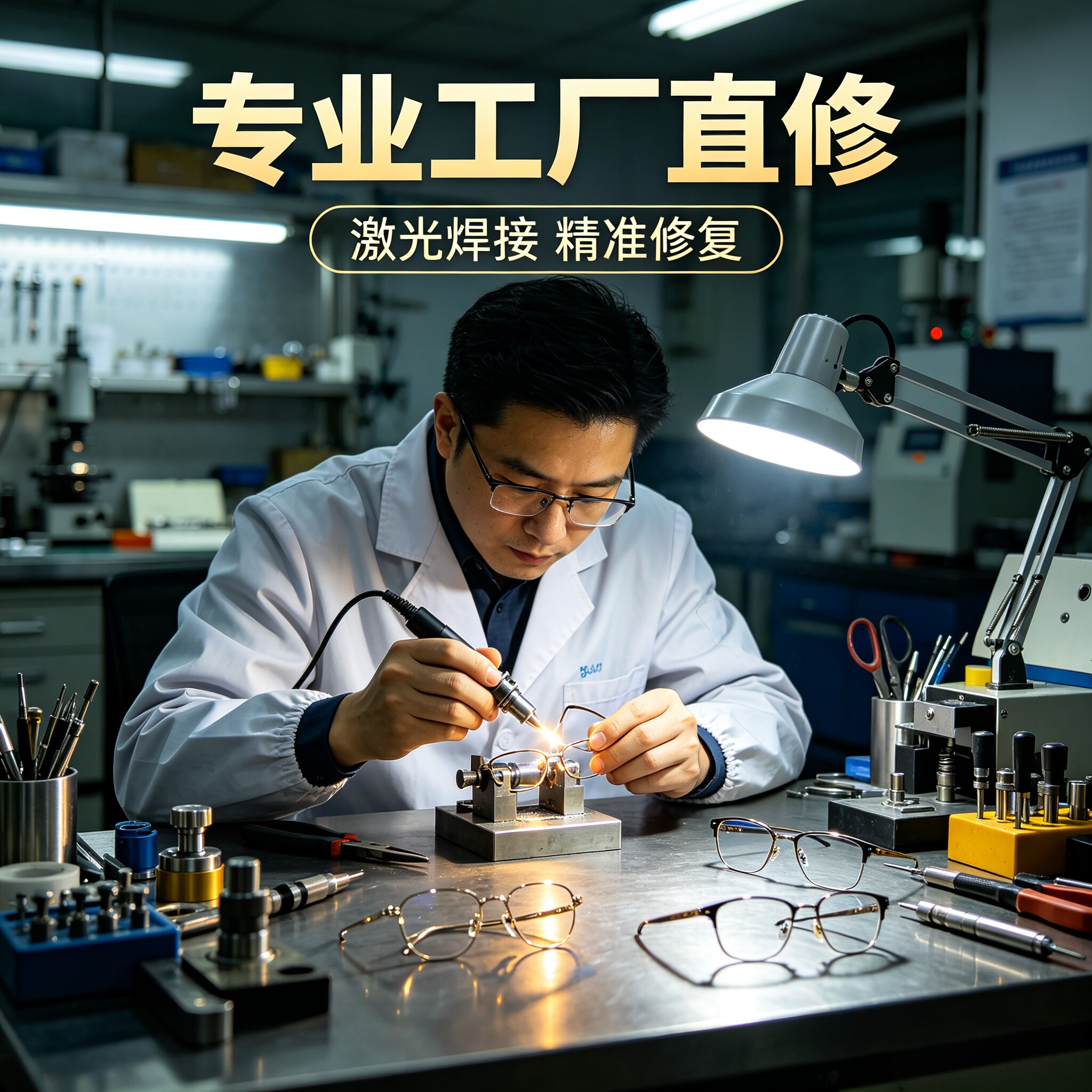 专业眼镜维修服务纯钛架进口光纤眼镜架