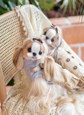 junior pie狗狗假两件背带裙拼接风衣约克夏比熊小型犬双肩背带裤