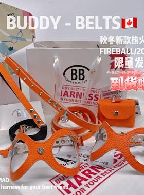 【热火橘】加拿大bb胸背BuddyBelts橙色Fireball宠物牵引项圈真皮