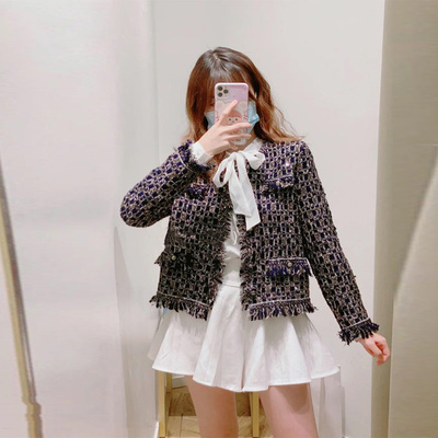秋冬新款撞色磨毛流苏边外套女装