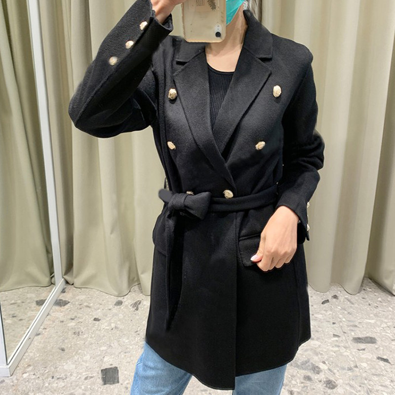 秋冬新款排扣羊毛西装外套女装