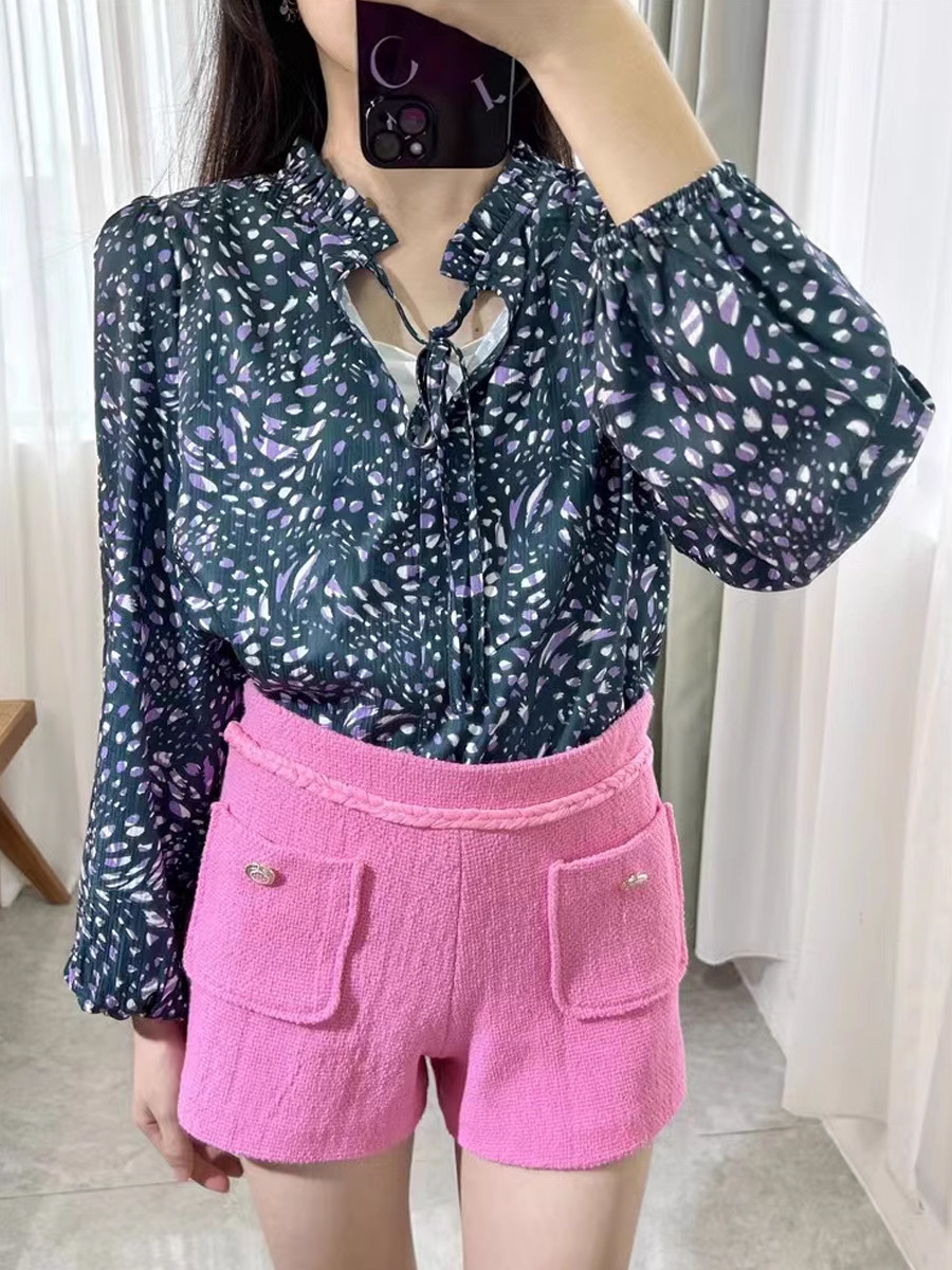 淑女印花长袖衬衫上衣女