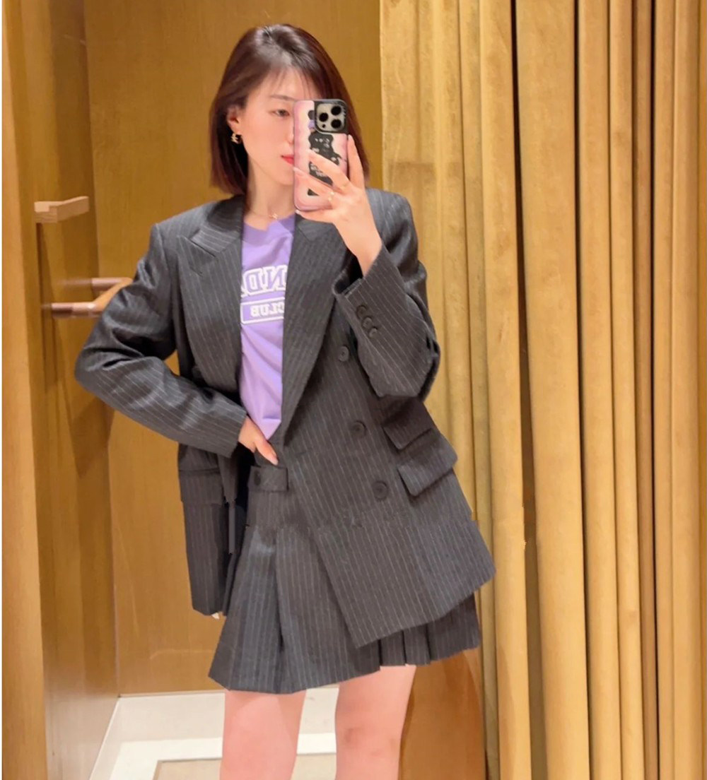 复古条纹羊毛西装上衣外套
