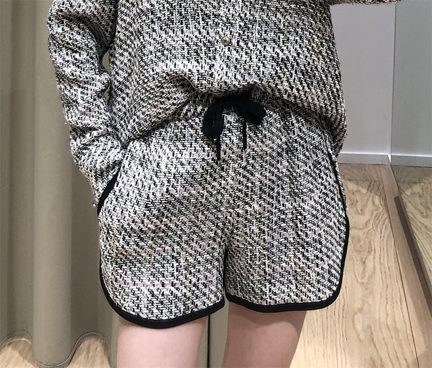 粗花呢编织抽绳高腰百搭短裤21女MFPSH00325