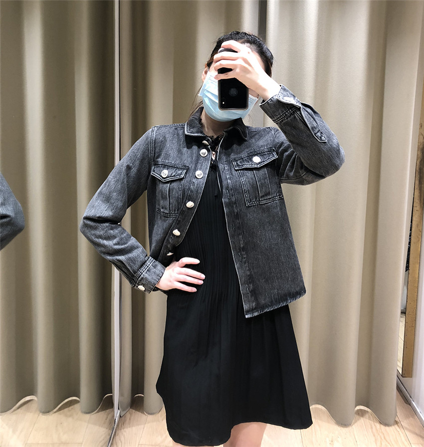 maje天鹅绒蝴蝶结休闲牛仔衬衫