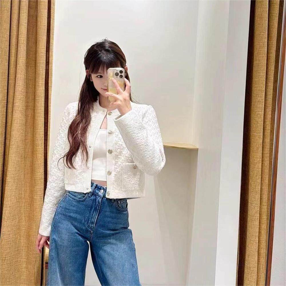 2025春夏款女装时尚罗纹圆领长袖短款针织开衫上衣MFPCA00579