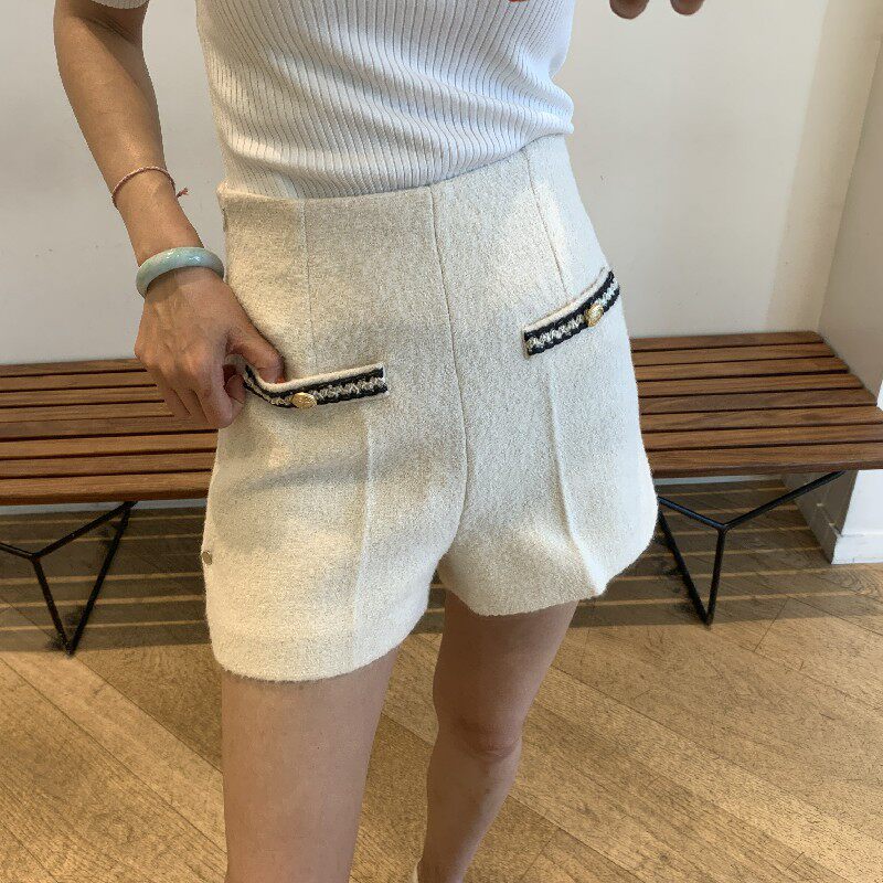 SIVOS 2021气质百搭对称口袋针织高腰花呢短裤SFPSH00183