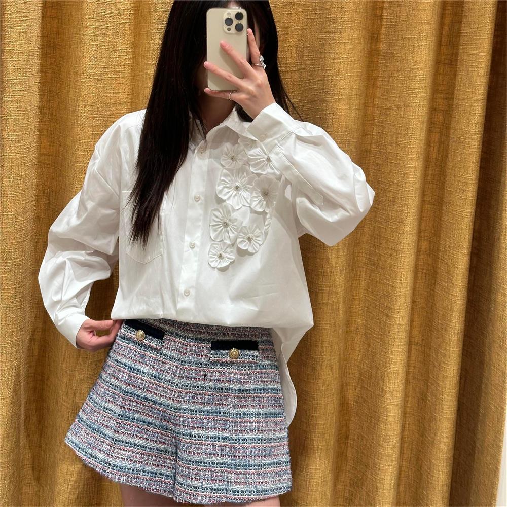 25春夏 法式立体花朵纯棉长袖衬衫 通勤白衬衣女 MFPCM00605
