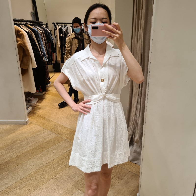 时尚衬衫领无袖针织连衣裙