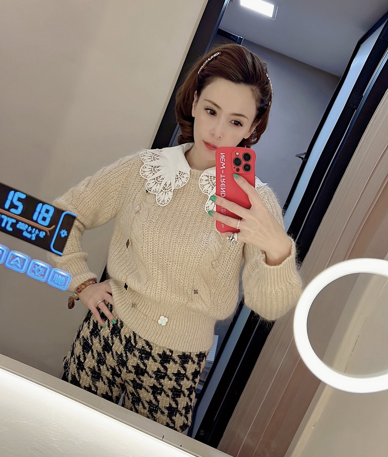 21蕾丝花边拼接娃娃领套头针织衫毛衣女SFPPU01247