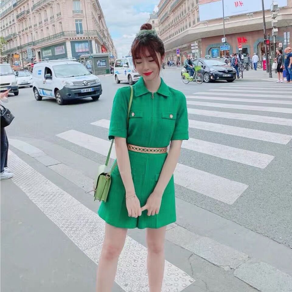 SIVOS 连体裤2020花呢拉链直筒短裤女SFPCO00104_