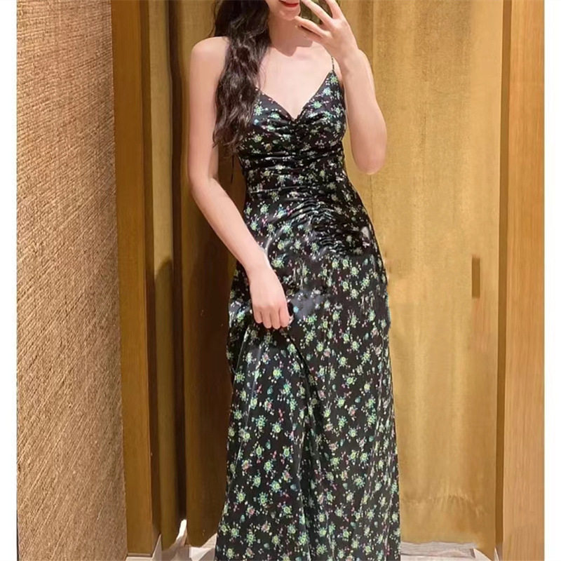 碎花高腰性感名媛中长裙子