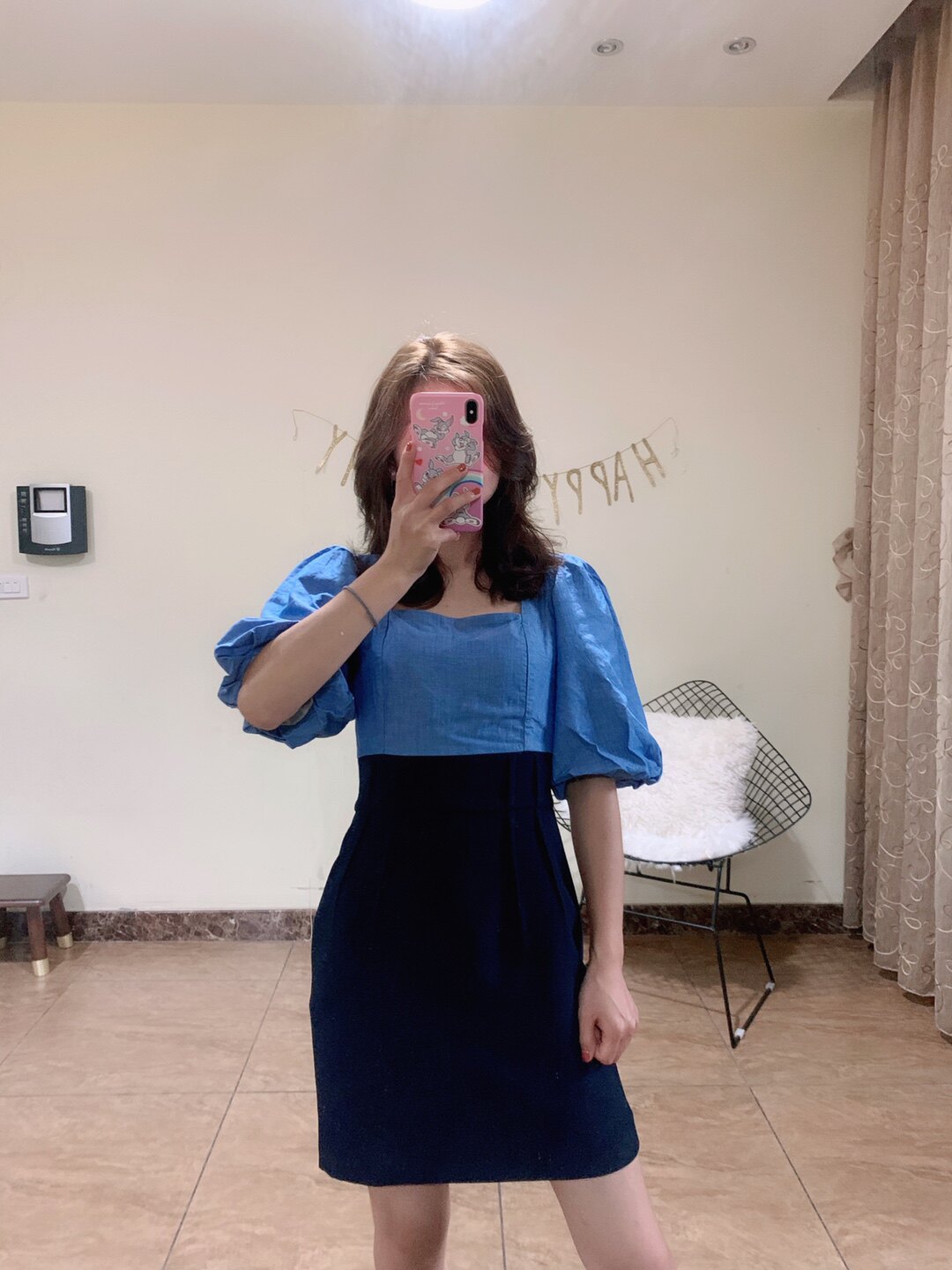 maSande包邮 连衣裙2020拼接撞色灯笼袖短裙女SFPRO00998