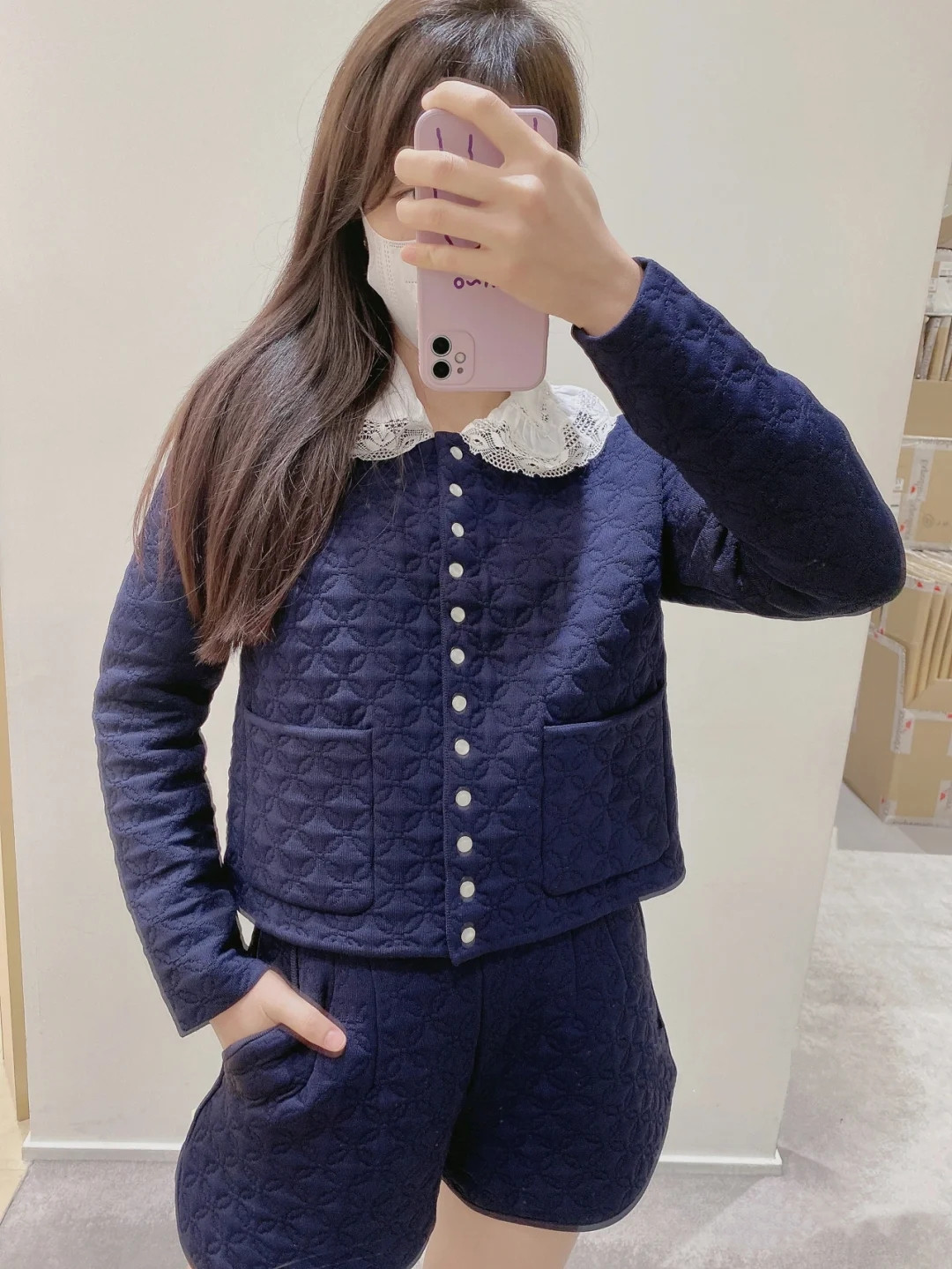 暗格纹A字半身裙短裙针织短裤2021女MFPSH00309