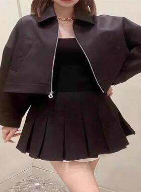 2024秋季新款女装休闲黑色拉链宽松短款外套夹克MFPBL00732