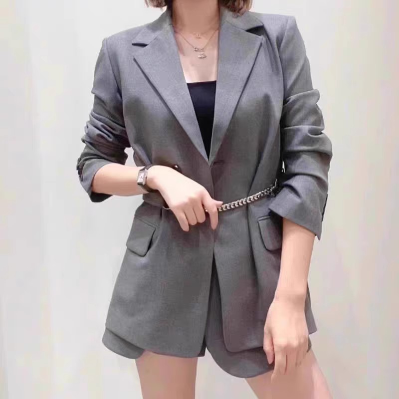 通勤风一粒扣链条腰带西装外套